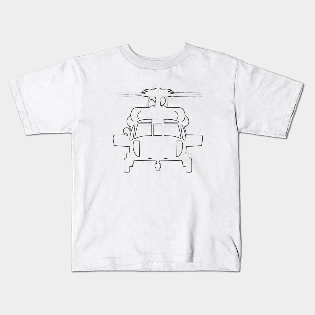 Black Hawk helicopter outline graphic (black) Kids T-Shirt by soitwouldseem